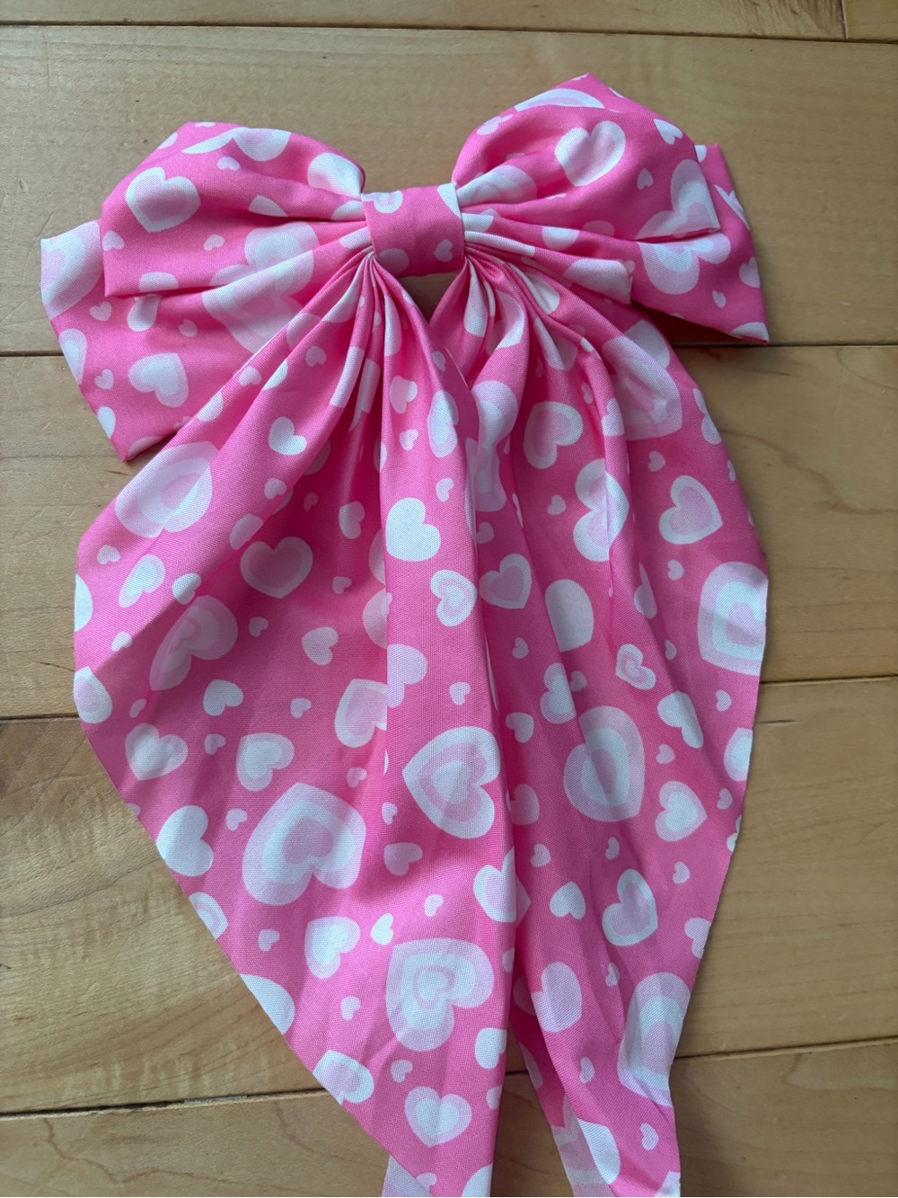 Pink hair Bow with White Heart Print